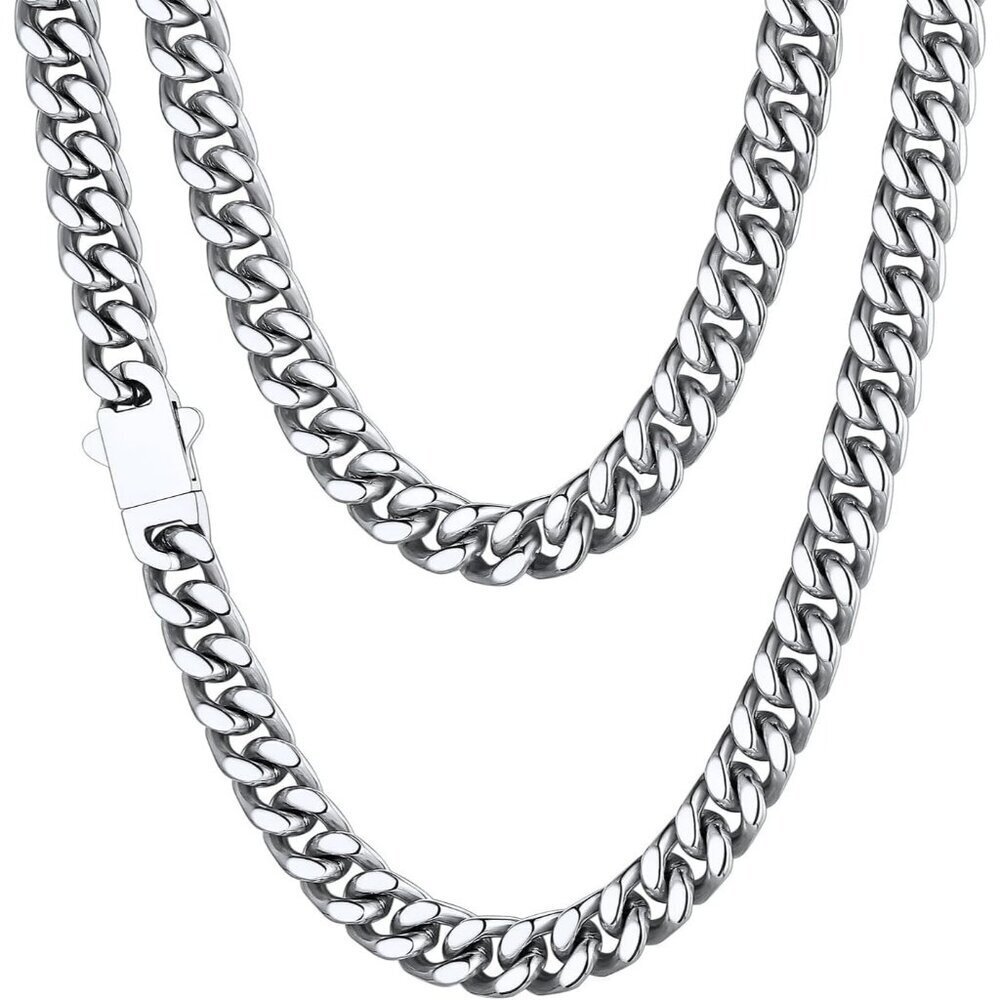Men's 7mm Width Steel Silver 18K Gold Plated Cuban Durable Hip Hop Chain Jewelry